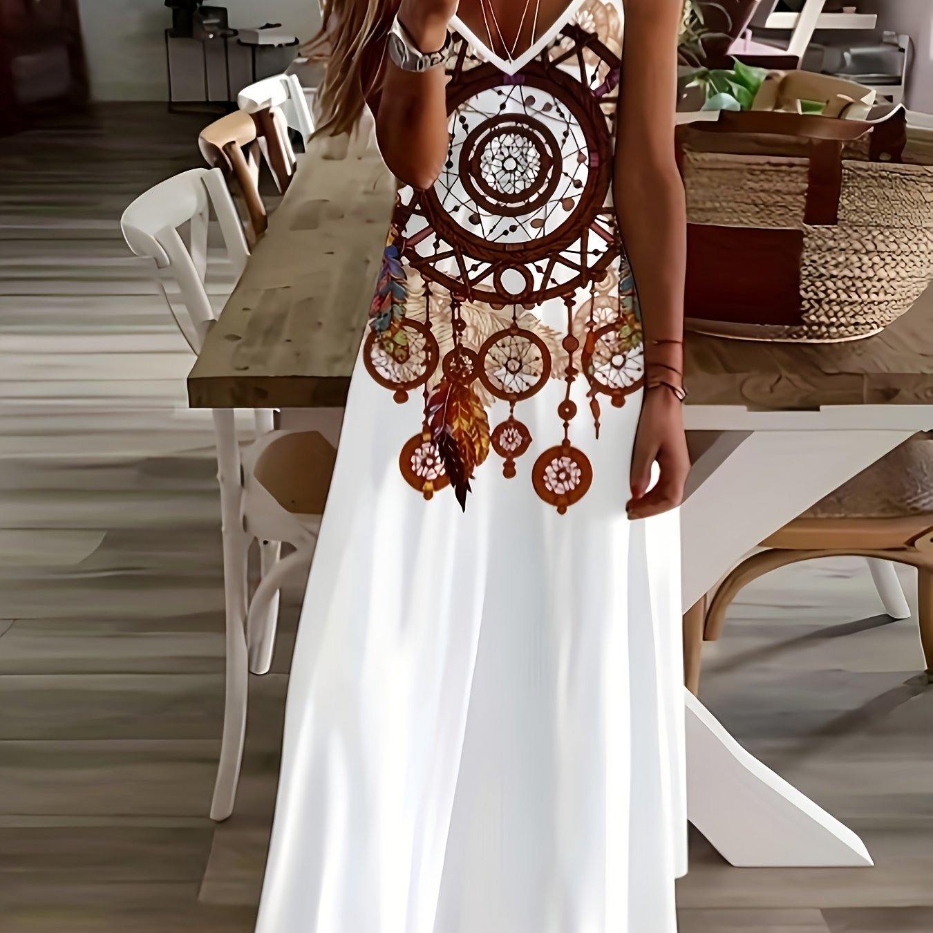 Zamira™ | Langes Bohemian-Kleid mit geometrischem Muster