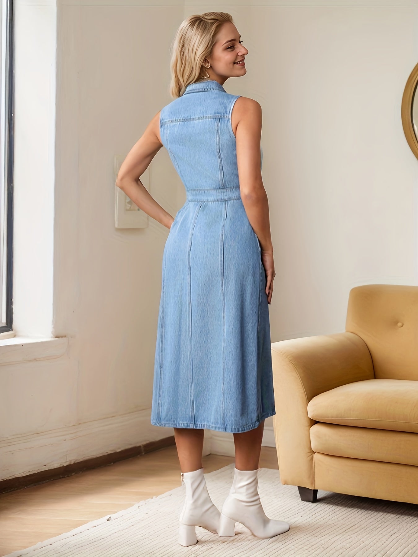 Maya™ | sleeveless denim midi