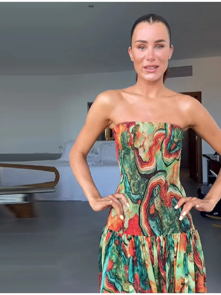 Valentina™ | Bedrucktes Abendkleid mit schulterfreiem Ausschnitt