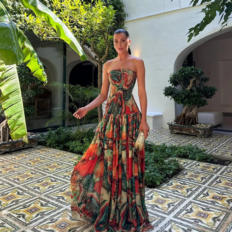 Valentina™ | Bedrucktes Abendkleid mit schulterfreiem Ausschnitt