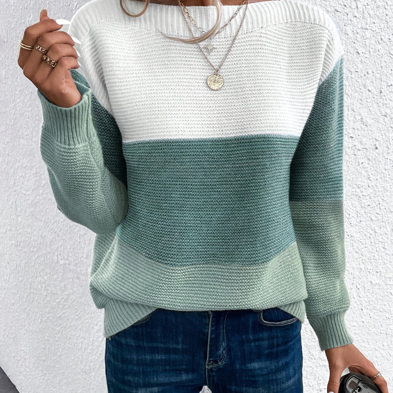Élise™ | Off-Shoulder-Pullover mit Farbblock