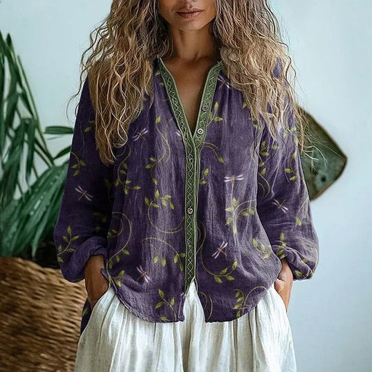 Noelia™ | Vintage-Bluse mit Blattmuster