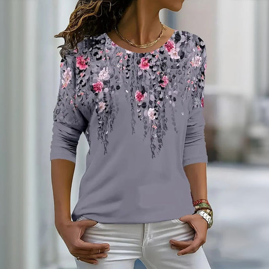 Elina™ | Langarm Vintage T-Shirt mit Blumenmuster