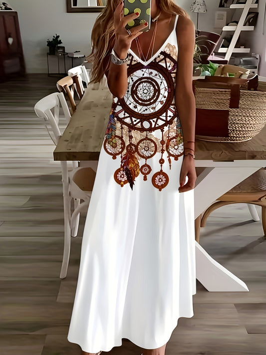 Zamira™ | Langes Bohemian-Kleid mit geometrischem Muster
