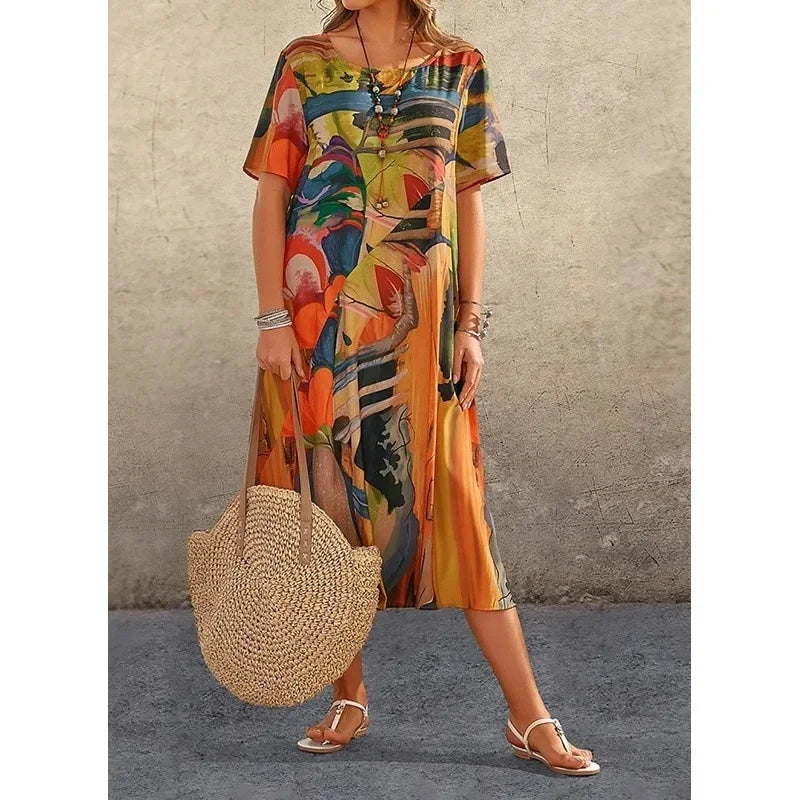 Luna™ | gebundene Taille Sommer Print Kleid