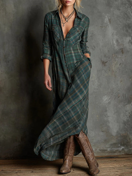Jaelyn | Maxikleid mit grün kariertem Revers